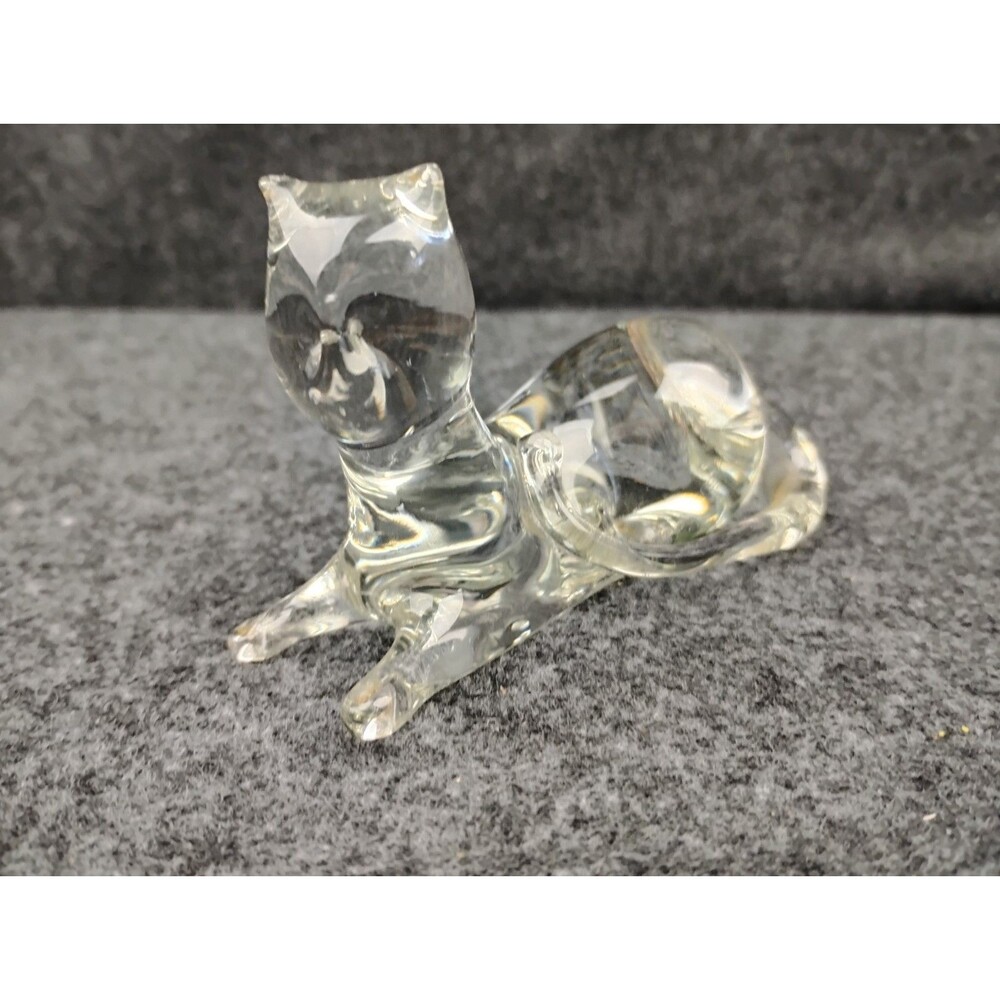 Vintage Clear Glass Cat Figurine Paperweight Figure 3"